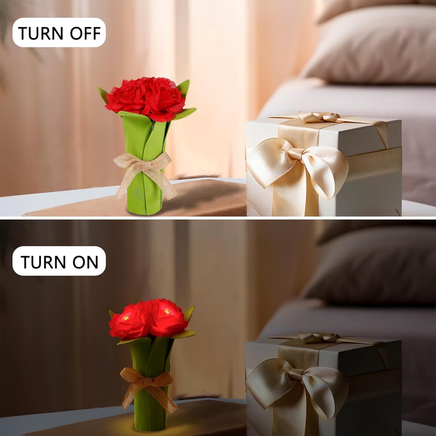 Red Rose LED Lamp for Womens Gifts, Wife Anniversary Birthday Gifts