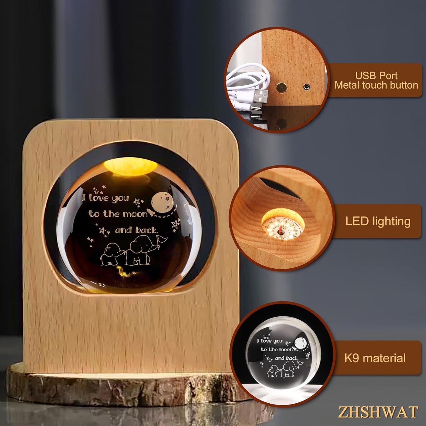 Mother and Daughter Crystal Ball LED Wooden Base Night Light Gifts