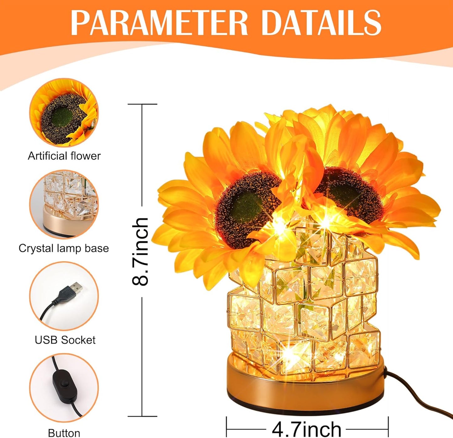 Sunflower Night Light Lamp Gift for Her，Girlfriend for Valentine's Day