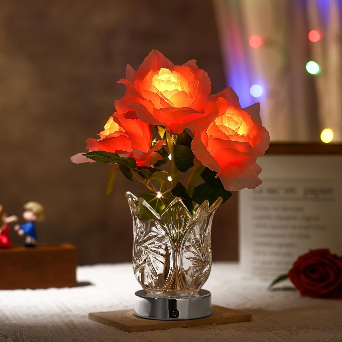 Pinkrose Flower LED Table Decorative Lamp Gifts for Mom Wife Daughter