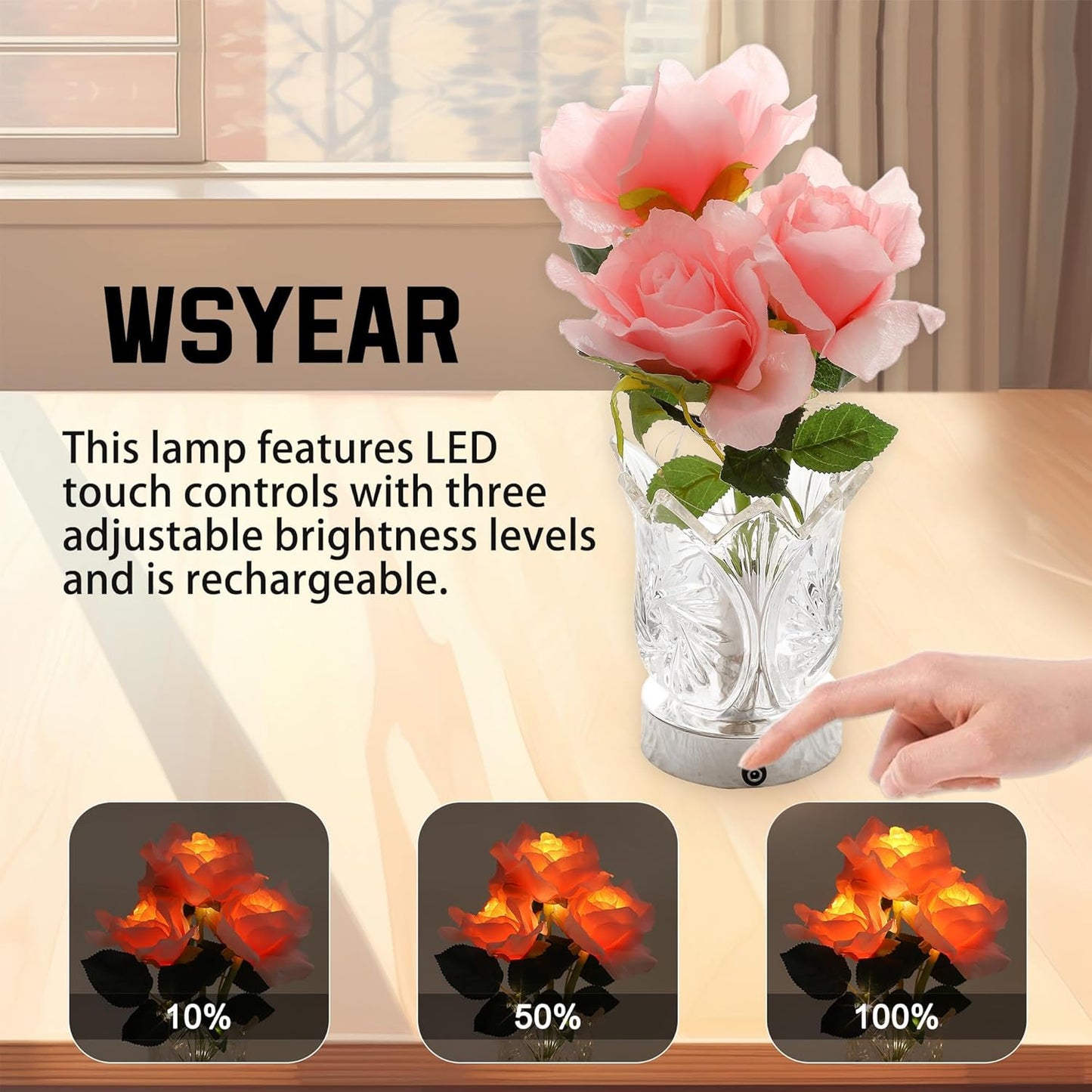 Pinkrose Flower LED Table Decorative Lamp Gifts for Mom Wife Daughter