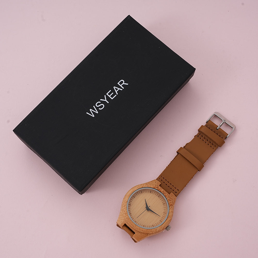 WSYEAR Brown Leather Wood Watches for Him or Her