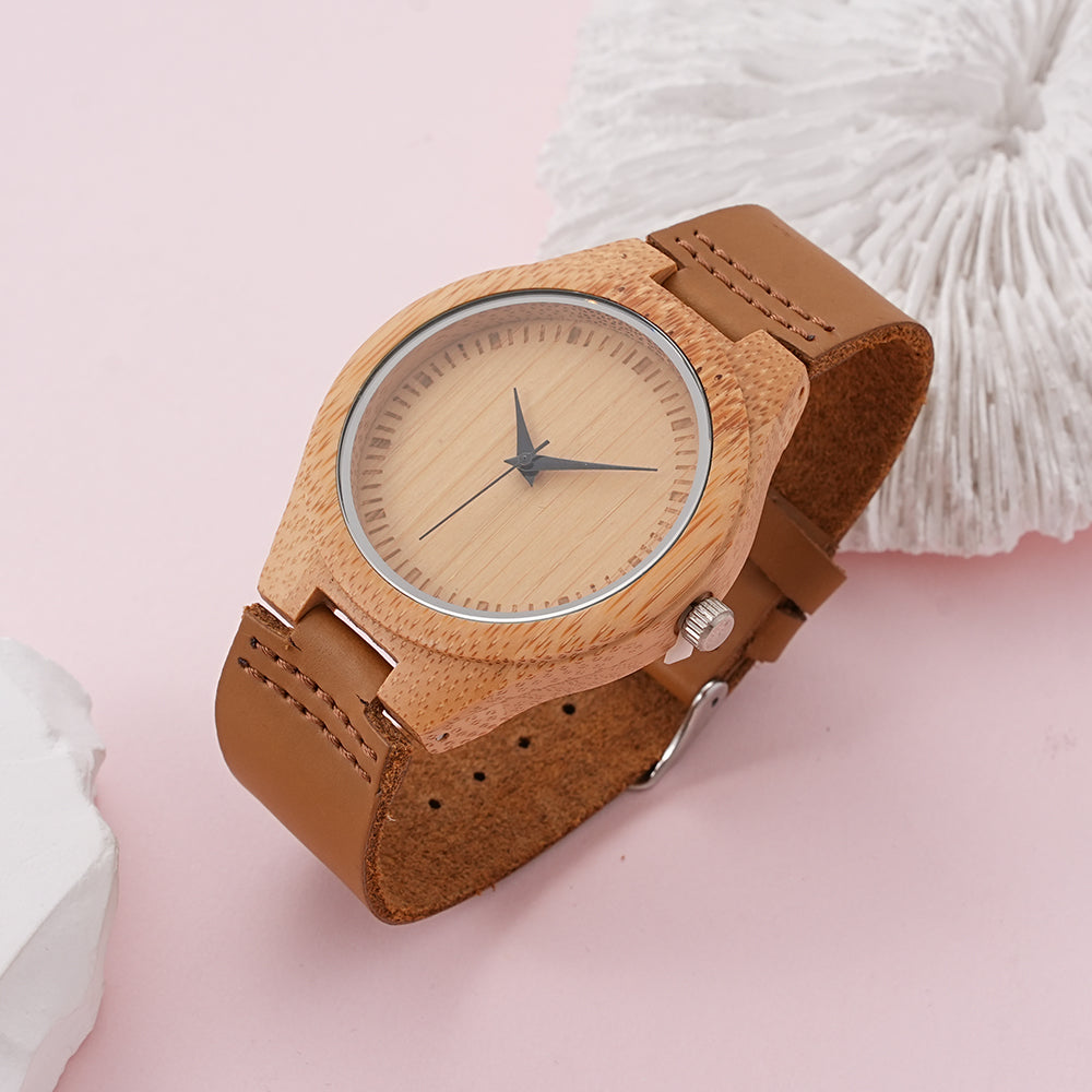 WSYEAR Brown Leather Wood Watches for Him or Her