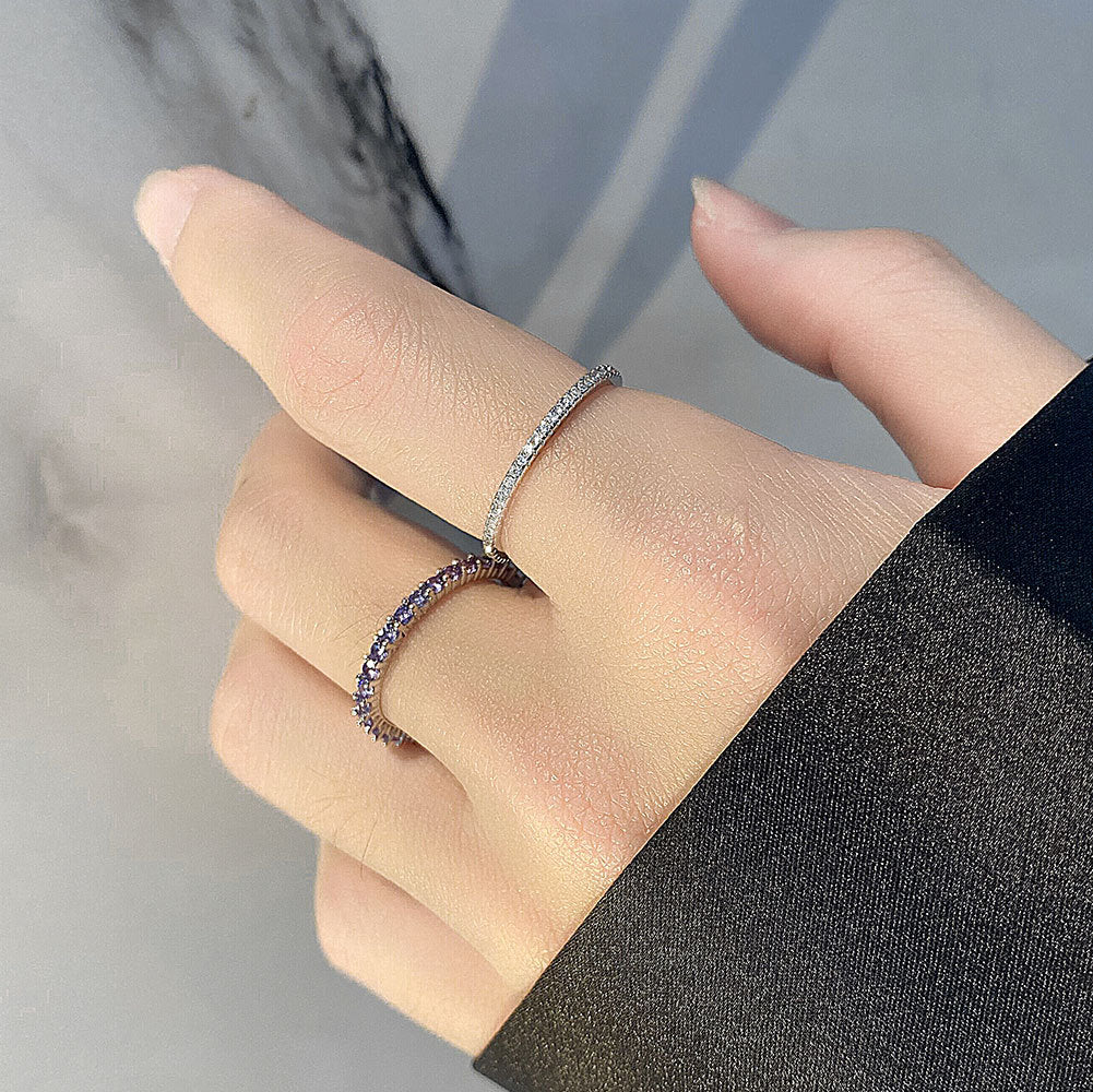 row diamond ring women s925 silver ins style fashion full diamond tail ring single row ring stacked Korean jewelry silver jewelry